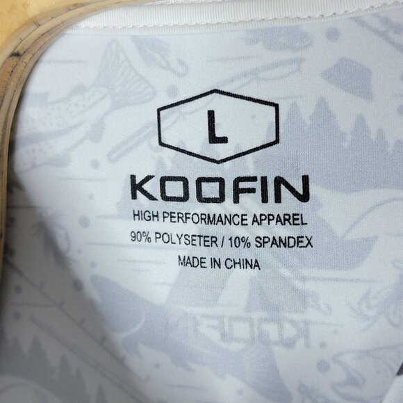 Koofin Large Navy Blue / White Fish Pattern Long Sleeve Men's Fishing T-Shirt - Picture 5 of 5